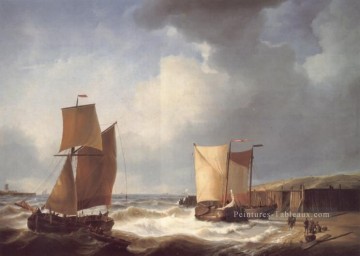Pêcheurs et navires de la côte Abraham Hulk Snr Bateau paysage marin Peinture à l'huile